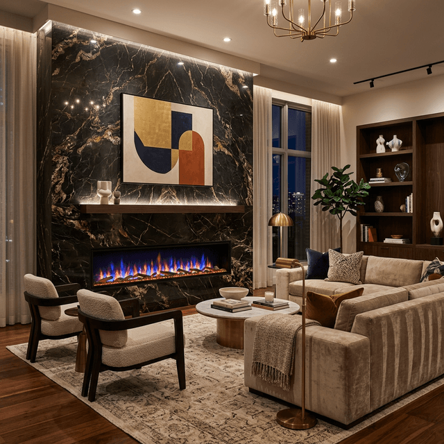 Ide Dizajni për Sallon me Oxhak Elektrik